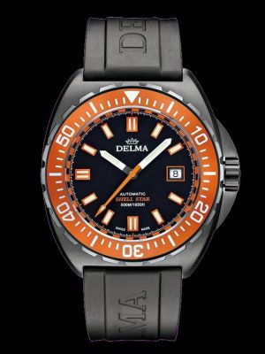 Delma Shell Star Dive Watch - Black-Tag with Orange Bezel