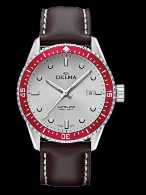 Delma Cayman Dive Watch - Silver with Red Bezel