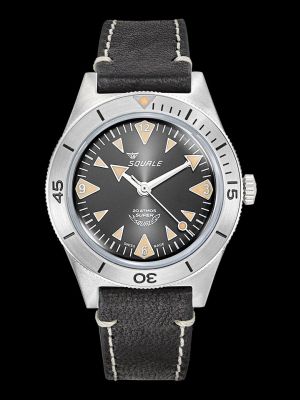 Super-Squale Big Arrows Black Dive Watch - Leather