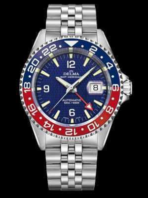 Delma Santiago GMT Meridian Dive Watch - Blue with Blue/Red Bezel