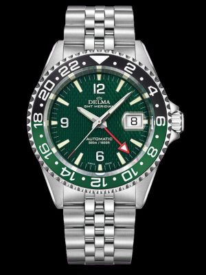 Delma Santiago GMT Meridian Dive Watch - Green with Black/Green Bezel