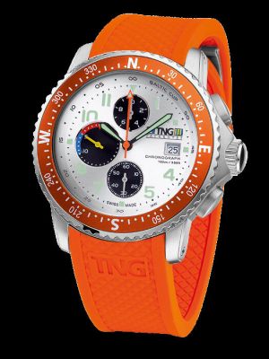 TNG Baltic Cup Chronograph Watch - Silver Dial / Orange Bezel