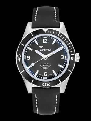 Super-Squale Black Arabic Dive Watch - Leather